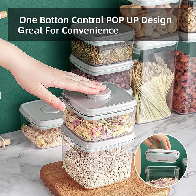 Pop Containers with Lids Stackable Food Storage Containers 3pc | Airtight Kitchen Pantry Organizers for Snack Candy Salt Herb Spices Pasta Cereal Flour Sugar BPA-Free 1200ml / 1.3qt *3 - Image 3