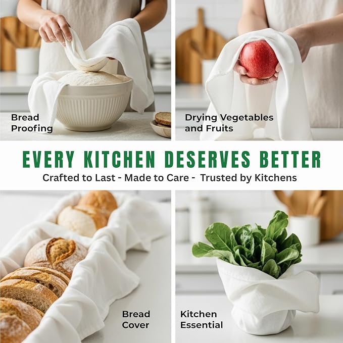 Flour Sack Towels | Tea Towel for Crafts| Kitchen Dish Cotton Blank Towel for Embroidery| Baking Bread Proofing Linen Cover| Thick Absorbent Quick Dry| 12 Pack 15"x 25" White - Image 6