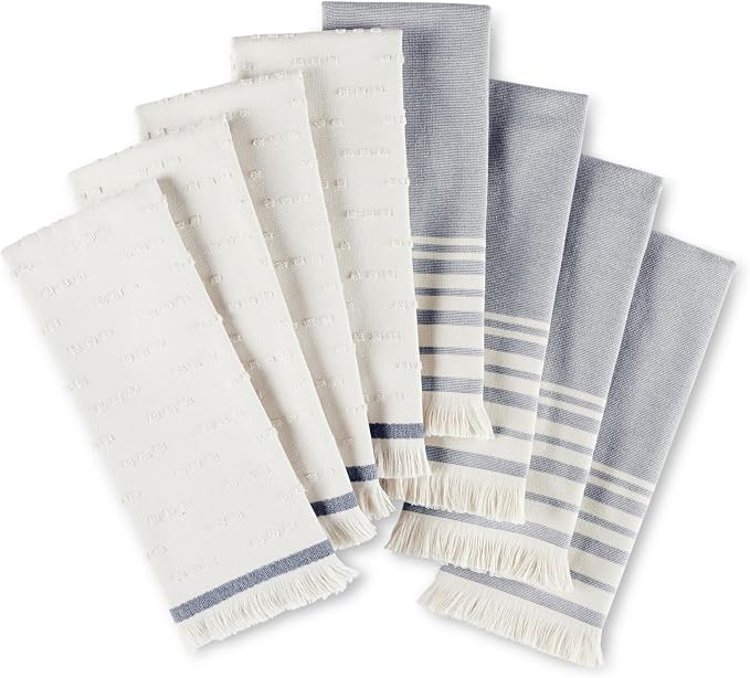 KitchenAid Vintage Stripe Kitchen Towels 8-Pack, Absorbent 100% Woven Cotton, Ink Blue/Ivory, 17”x28” by KitchenAid