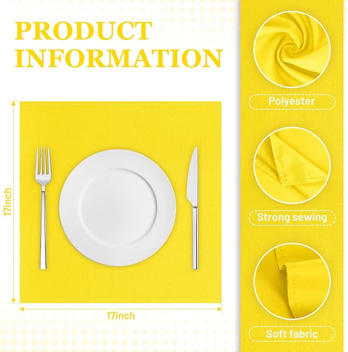 SuperO Set of 120 Cloth Napkins 17 x 17 Inch, Polyester Solid Washable Dinner Napkins with Hemmed Edges,Great for Restaurant, Wedding and Party(Yellow) - Image 3