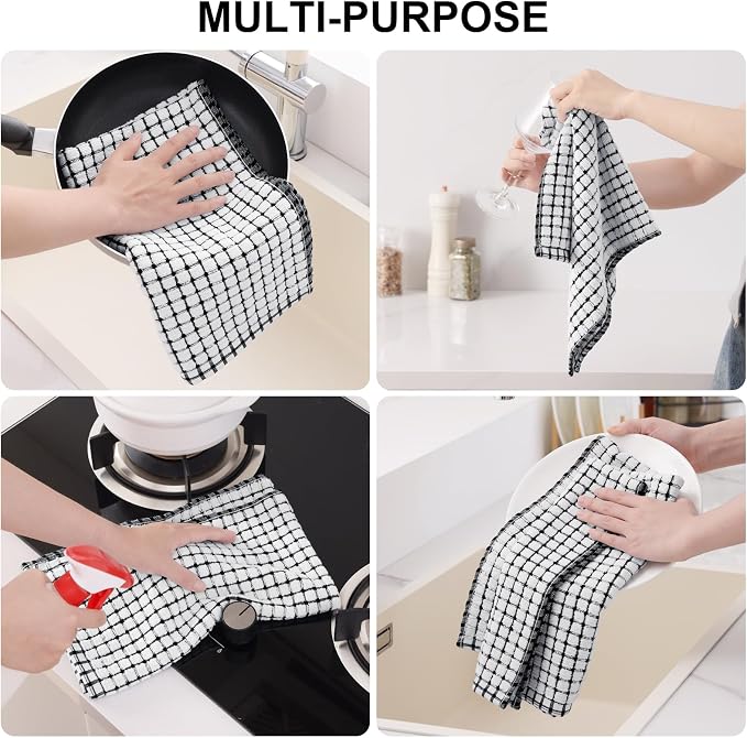 Kitinjoy Cotton 6 Pack Terry Kitchen Towels, Black | 16 x 25 Inches Super Soft and Absorbent Dish Towels, Quick Drying hand towels for kitchen Drying - Image 4