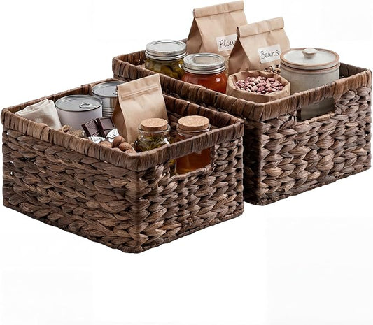 StorageWorks Large Wicker Baskets for Storage, Dark Brown Baskets, 2-Pack | Hyacinth Dark Brown Wicker Baskets with Handles, Wicker Storage Baskets for Organizing, Wicker Storage Baskets for Shelves by StorageWorks