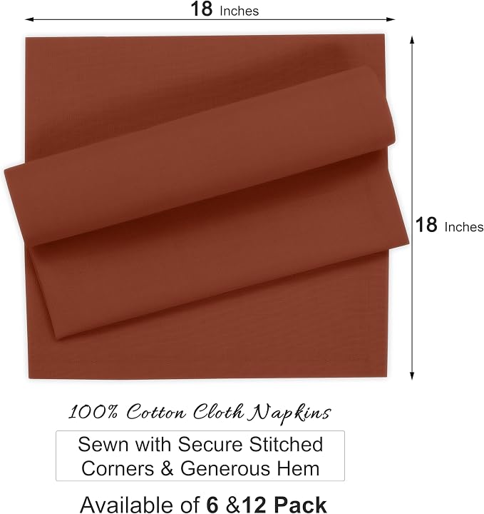 Ruvanti Cloth Napkins Set of 6, 100% Cotton High GSM 18x18 Inches Soft, Washable, Highly Durable & Absorbent, Perfect for Parties, Christmas, Thanksgiving Dinners – Rust - Image 8
