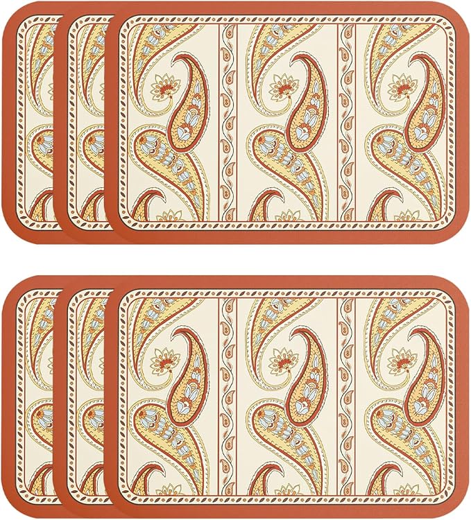 Designer Paisley PVC Placemats Set of 6, Red Classic Pattern Rectangular Placemat, Waterproof and Heat-Resistant Paisley Style,Decoration for Kitchen,Party,Dinning, New Year,12"*17" by Isaennehomedecoration