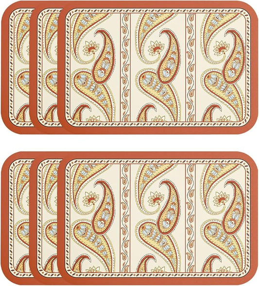 Designer Paisley PVC Placemats Set of 6, Red Classic Pattern Rectangular Placemat, Waterproof and Heat-Resistant Paisley Style,Decoration for Kitchen,Party,Dinning, New Year,12"*17" by Isaennehomedecoration