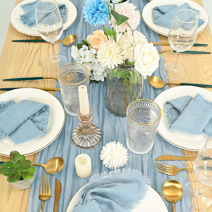 36 Pack Dusty Blue Cloth Napkins, 16 x 16 Inch Cotton with Fringe Settings | Handmade washable reusable cotton dinner napkins in bulk for weddings, parties, rustic boho table settings - Image 9