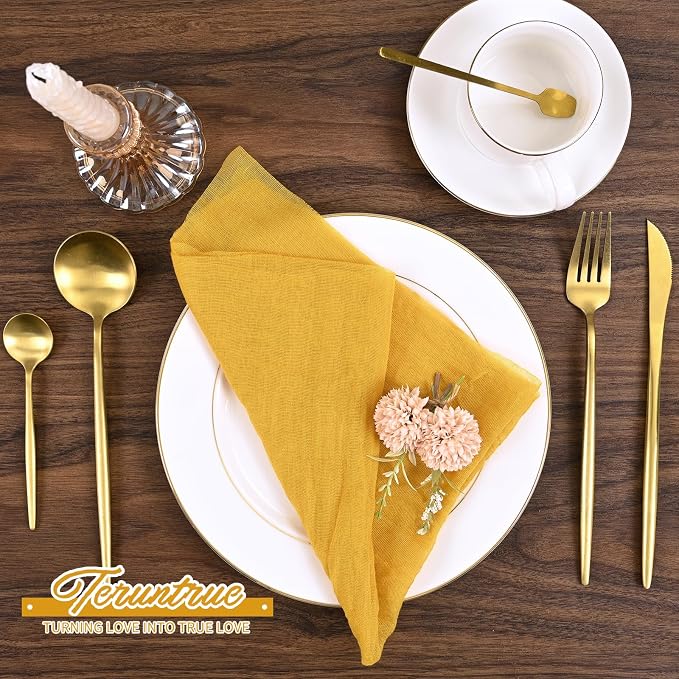 Teruntrue 100 Pack Gold Cloth Napkins Cheesecloth Napkins Set of 100 Gauze Napkins Bulk Washable Boho Dinner Table Napkins Wedding Party Baby Shower Birthday Party Decorations，20 x 20 Inch - Image 4