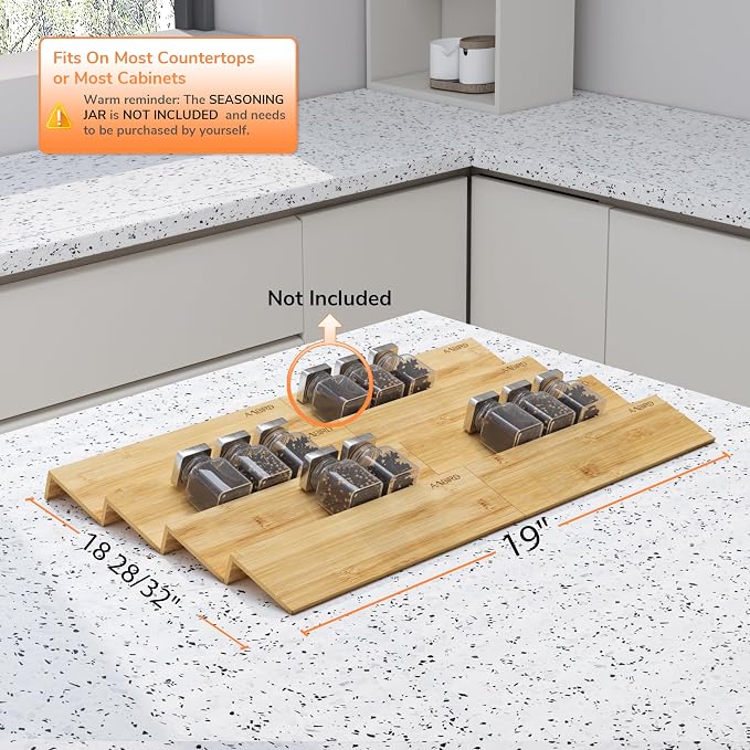 AMBIRD Bamboo Spice Drawer Organizer with Non-slip Mat,4 Tier - 2 Set Jar Spice Rack Tray From 9.5''to 19'', Seasoning Organizer for Kitchen,Cabinet,Drawers,Countertop - Image 6