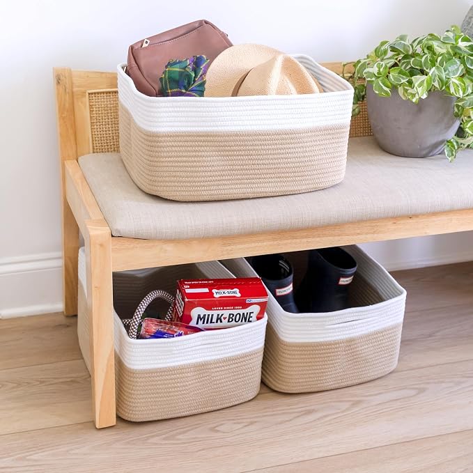 NaturalCozy Storage Baskets 16.8”x13”x7.6” Cotton Rope Woven Baskets for Organizing 3-Pack | Toy Storage Bins | Basket for Shelves, Laundry, Blanket, Clothes, Closet, Kitchen, Bathroom, Gifts - Image 7