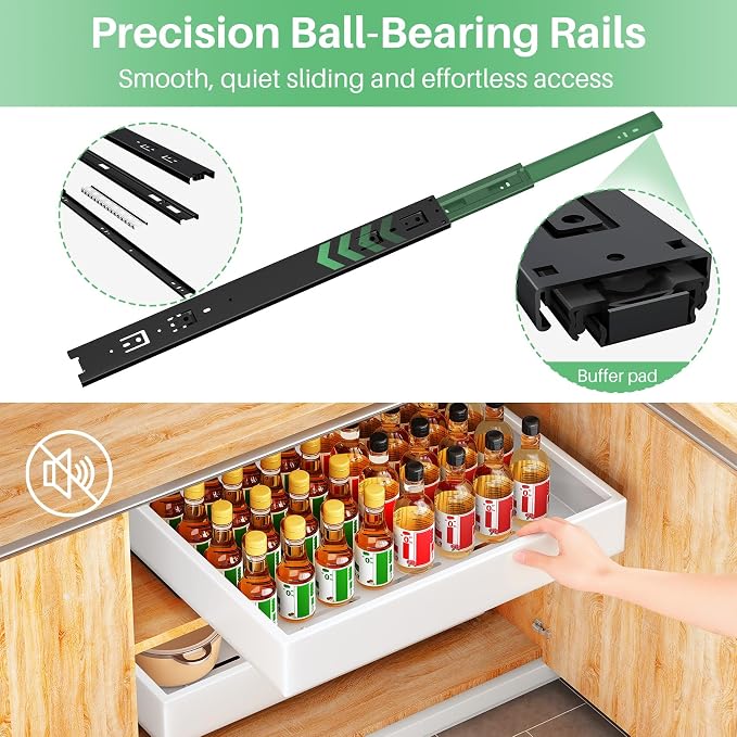 Pull Out Cabinet Organizer with Nano Adhesive, Heavy Duty Full-Extension Slide-Out Drawer for Kitchen Cabinet Organizers and Storage, No Drill Roll out Pantry Shelf, 11.8"W x 16.9"D x 3.1"H , White - Image 4