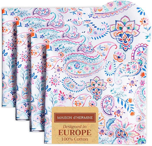 Maison d' Hermine Cloth Napkins Set of 4 Reusable 100% Cotton (20" x 20") | Everyday Square Napkins Cloth Washable Dinner Party Wedding Restaurant Hotel Kitchen Spring Summer - Indian Floral by MaisondHermine