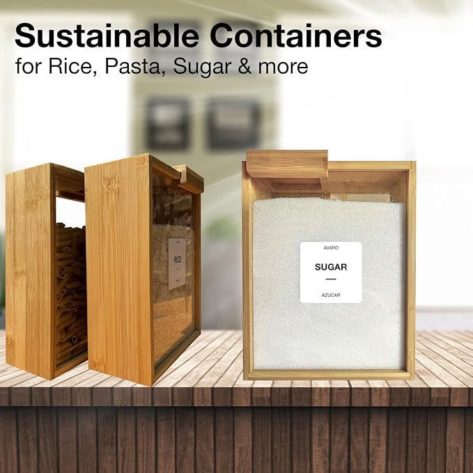 AVARO Food Dispenser – 2.2L Bamboo Cereal Dispenser Countertop & Rice Dispenser – Pantry Storage Containers for Kitchen Pantry & Pantry Organization – Cereal Dispenser & Flour Container (Set of 2) - Image 7