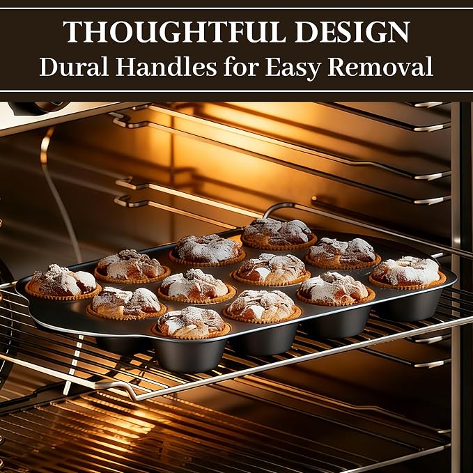 13 PCS Nonstick Bakeware Set - Carbon Steel Baking Pans Set with Dual Handles, Includes Roasting Pan, Pizza Pan, Cookie Sheet, Cake Pans, Muffin Pans, Cooling Rack, Oven Mitts, Non-Toxic - Image 5