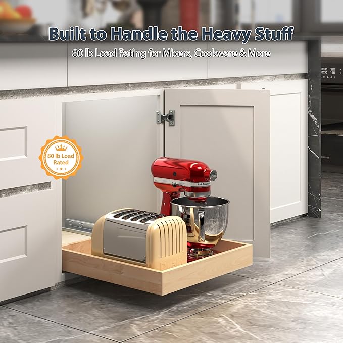 Pull Out Drawers for Kitchen Cabinets 26" W x 21" D Birch Wood | Pull-Out Cabinet Drawer, Slide Out Shelf, Concealed Soft-Close Full-Extension Slides, Bottom & Side Mount, 80 lb Heavy-Duty - Image 6