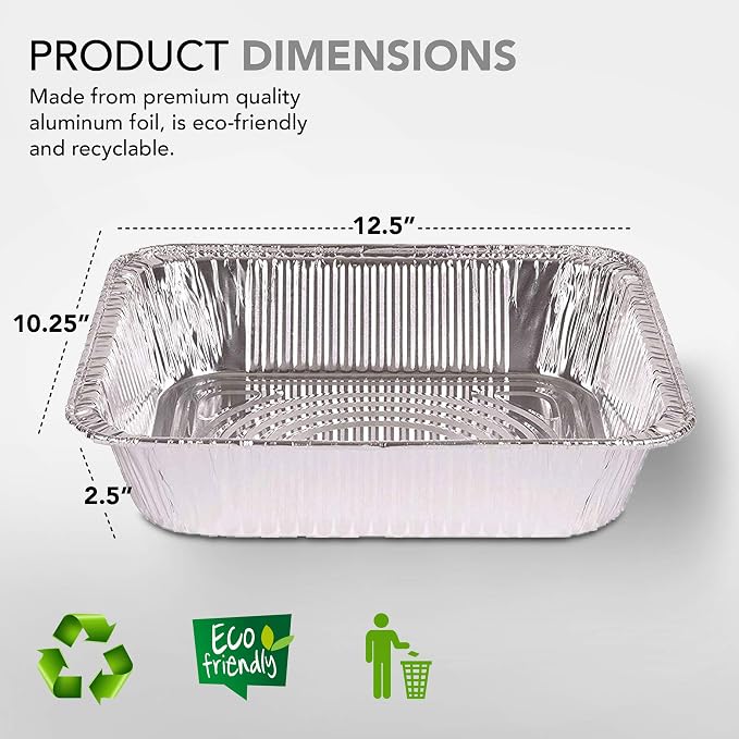 Stock Your Home Aluminum Pans 9x13 Disposable Foil Baking Pans (Pack Of 100) - Half Size Steam Table Deep Pans - Tin Foil Pans Great for Cooking, Heating, Storing, Prepping Food - Image 2