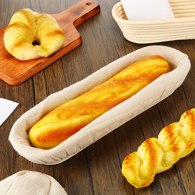 4 Pieces 13.8 Inch Banneton Bread Proofing Basket Oval Long Bread Proofing Basket Banneton Basket Dough Proofing Basket with Liners and Scatters for Home Sourdough Bread Baking - Image 6