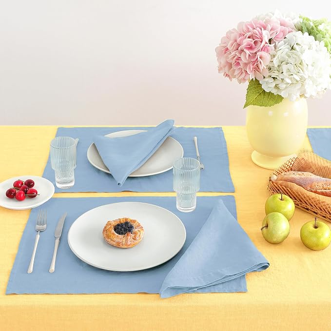 Linen Placemats 14x19Inch Set of 4,100% Linen Placemats Natural Rustic Tablemats for Easter,Mother's Day,Summer,Handcrafted from European Flax(Blue Bell) - Image 3