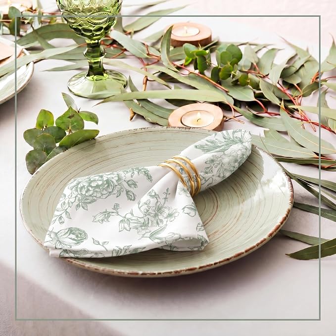 24 Pcs Floral Cloth Napkins 6 Patterns Washable Dinner Tea Party Napkins Reusable Plant Flowers Square Napkin Cotton Towel Decorative for Summer Wildflower Party(Green Floral) - Image 7