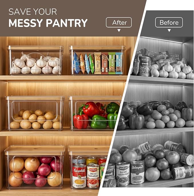 Hudgan Potato Onion and Garlic Storage Bin for Pantry Organizers, 3 Packs | Stackable, Straight Side, Bathroom Countertop Storage with Bamboo Lid, Pantry Box, Can Good Organizer, Kitchen Space Saver - Image 2