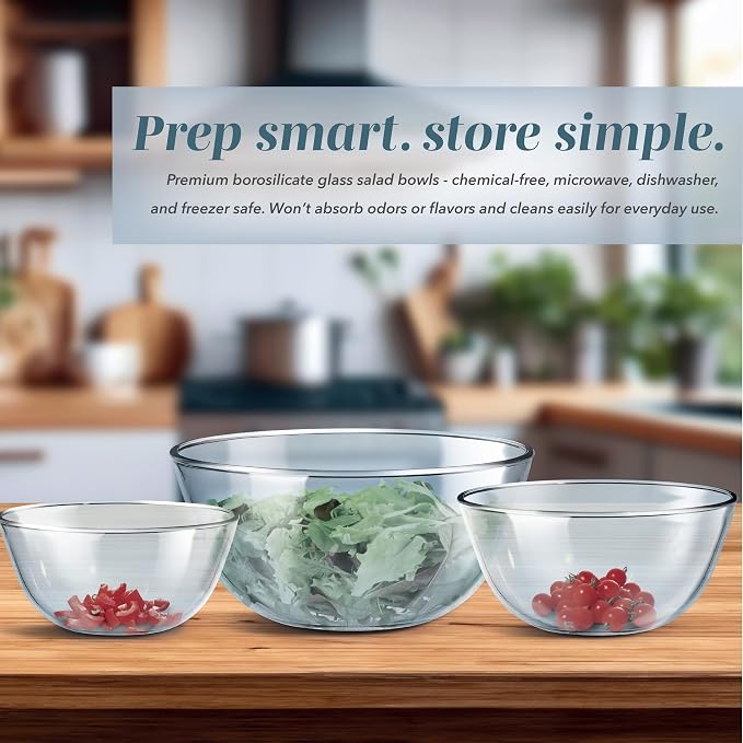 COOK WITH COLOR 12 Pc Glass Mixing Bowl Set with Lids – Borosilicate Glass Nesting Bowls for Cooking, Baking and Meal Prep, Colored Blue - Image 4