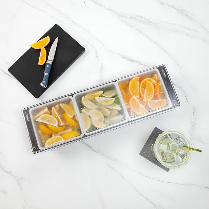 Restaurantware Bar Lux 19.6 x 6.3 x 3.7 Inch Condiment Caddy 1 Durable Bar Caddy - 3 Removable Compartments Built-In Lid Black Plastic Condiment Holder For Restaurant Store Cocktail Garnish - Image 6