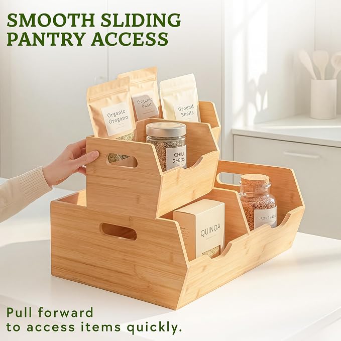 HOMESTEAD Extra Large Bamboo Pantry Storage Bins – 30% Larger, Stackable Potato Onion Storage Bin, Large Pantry Organizers and Storage, Produce Vegetable Organizer, Set of 3 - Image 5