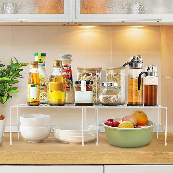 Orgneas Expandable Cabinet Shelf Organizer, Rustproof Metal Shelf Riser Kitchen Counter Storage Organizer Rack for Fridge, Cabinet, Pantry and Bathroom with Scratch Resistant Feet, 2 Sets - Image 5