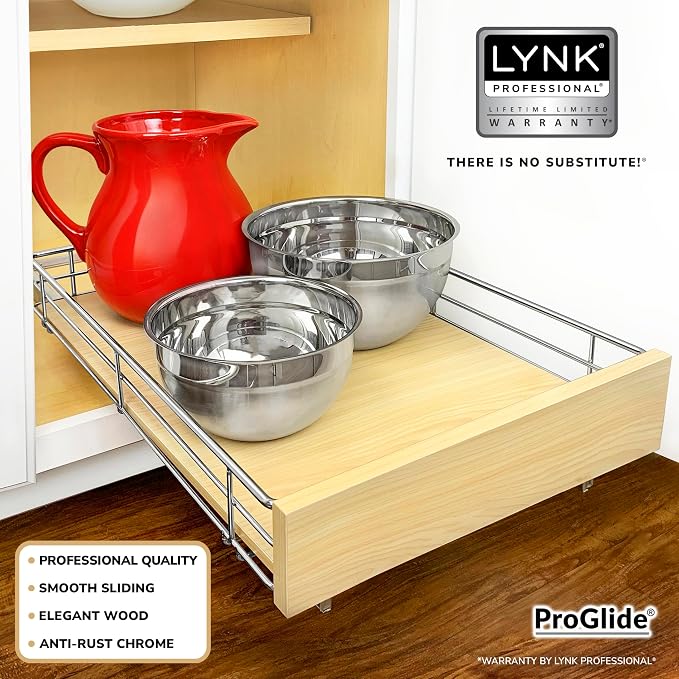 LYNK PROFESSIONAL® SELECT™ Slide Out Cabinet Organizer Pull Out Drawer, 14" x 21" Pull Out Cabinet Organizer – Pull Out Shelves for Kitchen Cabinets – Roll Out - Lifetime Ltd. Warranty, Wood Chrome - Image 4