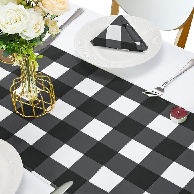 Cupuamon Fabric Checkered Table Runner 6 Pack Waterproof Gingham Table Runner 14W x 108L Buffalo Check Table Runners for Parties Kitchen Dining Wedding Banquet (Black and White) - Image 5