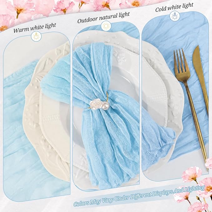 10 Pack Light Blue Cheesecloth Napkins 20"x20" Boho Washable Cloth Napkins Set of 10 Wrinkled Cheese Cloth Napkins Gauze Dinner Table Napkin for Wedding Baby Shower Birthday Party Decor - Image 7