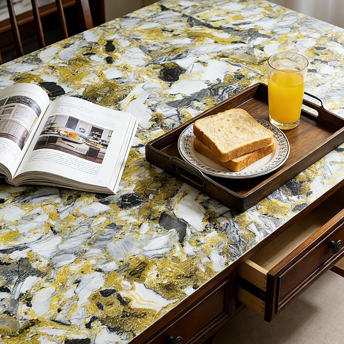 Drawer and Shelf Liner - Yellow Black Marble Pattern,Non Adhesive | Non Slip Waterproof Easy-Clean Liner for Kitchen Cabinet, Refrigerator, Bathroom, Pantry Storage Drawers, 17 in x 30 Ft - Image 6
