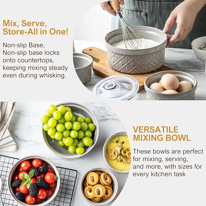 Ceramic Bowls with Lids set of 4, Soup Bowls, 28 oz Ramekins Baking Dishes for Kitchen, Food Storage Container Bowls Oven Safe, Bowls for Salad, Snack, Oatmeal, Fruit, Gifts, Grey - Image 3