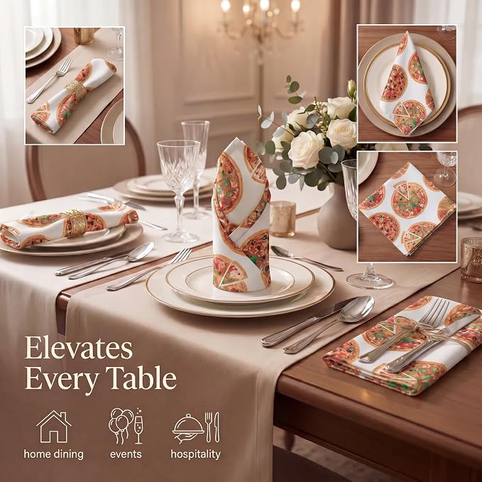 Urban Villa Cloth Napkins Cotton 20x20 (Set of 12) Pizza-Print - Image 2