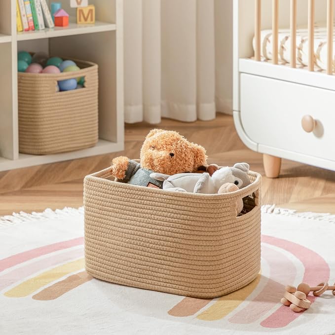 4 Pack Storage Baskets for Organizing, Shelf Baskets with Handles, Brown | 14.5"Lx9.8"Wx9"H, Woven Basket, Cotton Rope Basket, Toy Storage, Cube Shelf, Gift Baskets Empty, Home Decor - Image 4