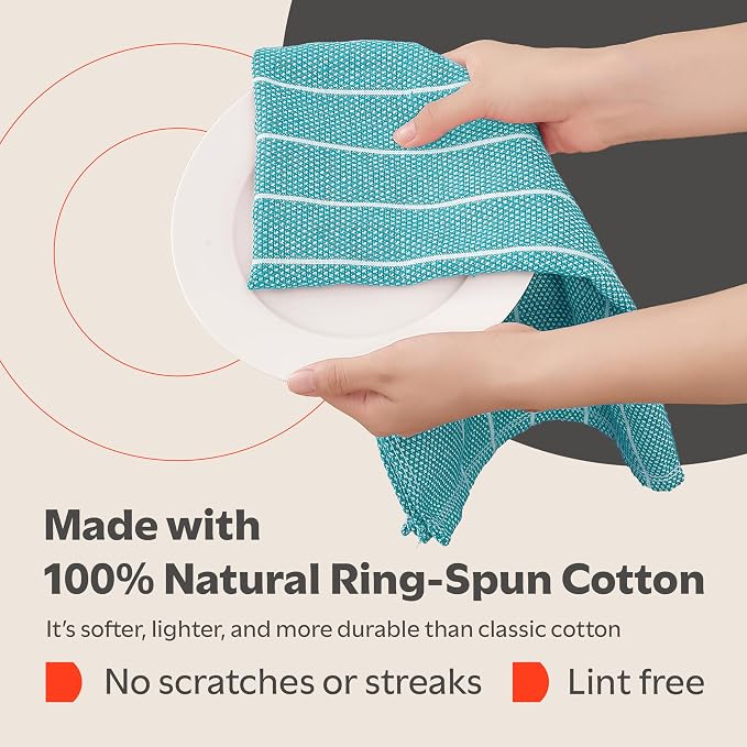 Zeppoli Classic Kitchen Towels - 6 Pack 100% Natural Cotton Towel Set, Reusable Wash Cloths, Absorbent Dish Towels, Machine Washable Hand Towels, Kitchen Essentials, 20" x 28" - Aqua Base - Image 3