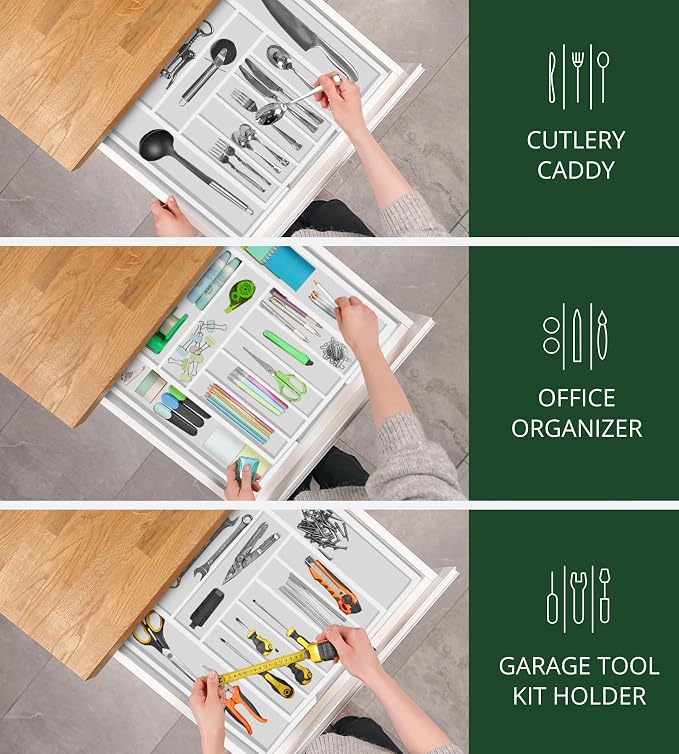 ROYAL CRAFT WOOD Luxury Bamboo Kitchen Drawer Organizer - Silverware Organizer - Utensil Holder and Cutlery Tray with Grooved Drawer Dividers for Flatware and Kitchen Utensils (9 Slot, White) - Image 8