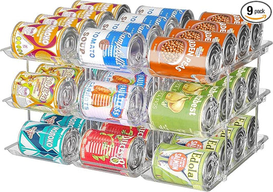 Can Organizer for Pantry, 3 Tier Rolling Can Storage Organizer Pantry | Automatic Rolling, Holds 36 Cans, Modular Combination, Clear, Fits Cabinets, Pantry & Fridge, Easy Access, Space Saving by Attelite