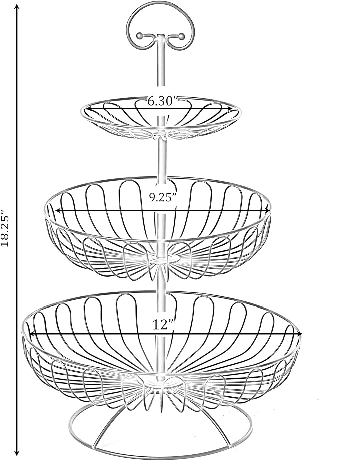 3 Tier Fruit Basket Stand for Kitchen Counter - Black Wire Metal Produce Organizer, Vegetable Storage Bin, Snack Holder, Onion Potato Holder, Pantry Wire Baskets, 12 x 12 x 18.25 Inch - Image 5