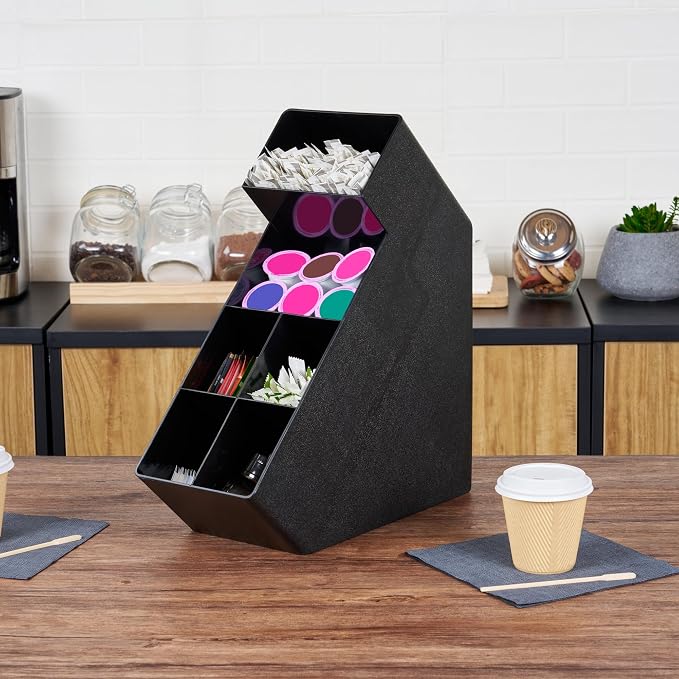 Restaurantware Restpresso Coffee Bar Organizer, 1 Count Durable 6 Compartments, Compact Size, Black Plastic Tabletop Coffee Supplies Organizer For Homes, Office Spaces, Breakrooms, and Lounges - Image 4
