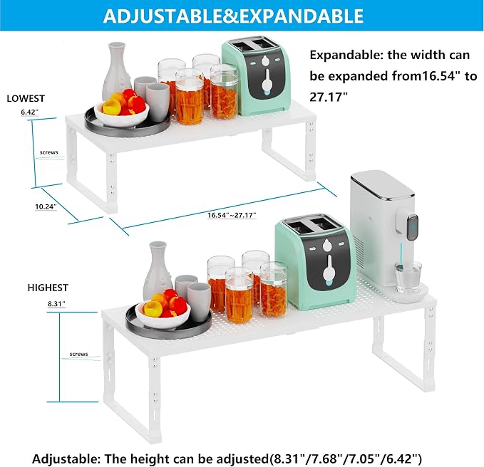 Expandable Spice Rack,Stackable Storage for Cabinet, Multi-Functional Kitchen Shelving,Height-Adjustable,Sustainable Organizer Solution(3Packs/White/Large) - Image 6
