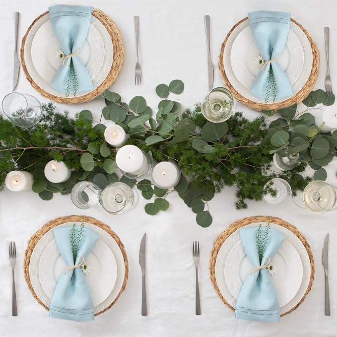 Linen Napkins 20 x 20 inch - 100% Pure Linen Light Blue Hemstitch Dinner Napkins Set of 4 - Double Hemstitch Cloth Napkin Washable Perfect for Easter, Spring and Summer Decor - Image 8