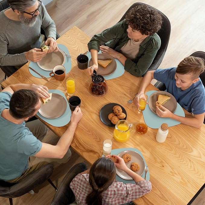 Faux Leather Placemats Set of 6, Wipeable & Washable Table Mats | Waterproof, Heat-Resistant & Easy to Clean Round Place Mats for Dining & Kitchen, 17''x13'', Aqua Green - Image 7