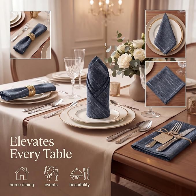 Urban Villa Cloth Napkins Cotton 20x20 (Set of 12) Black/White - Image 2