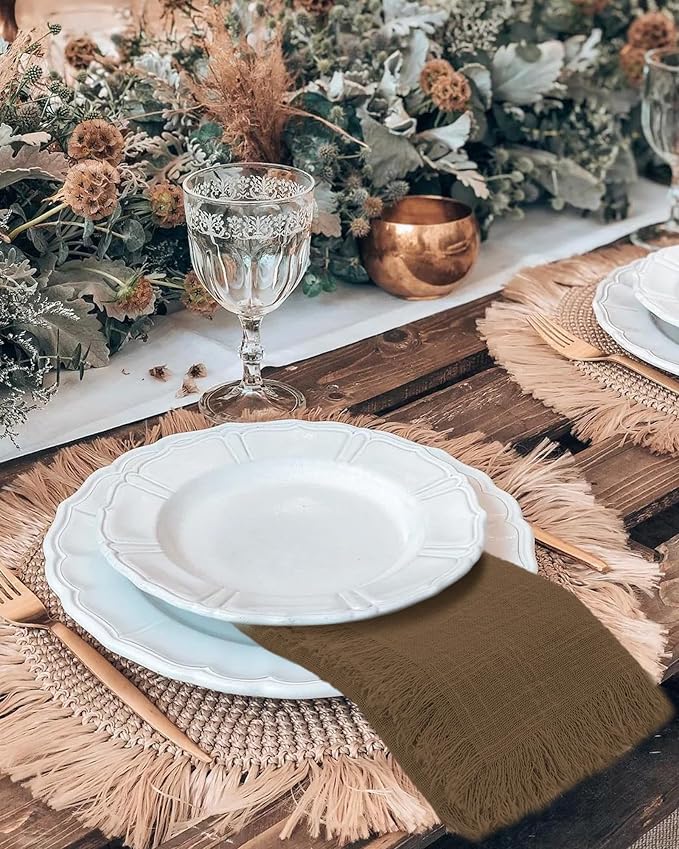 36 Pack Brown Napkins Cotton Linen Napkins 16 x 16 Inch Brown Cloth Napkins Handmade with Fringe Soft Napkins Cloth Washable Rustic Dinner Napkins Cloth for Wedding Party Dinner Table - Image 3