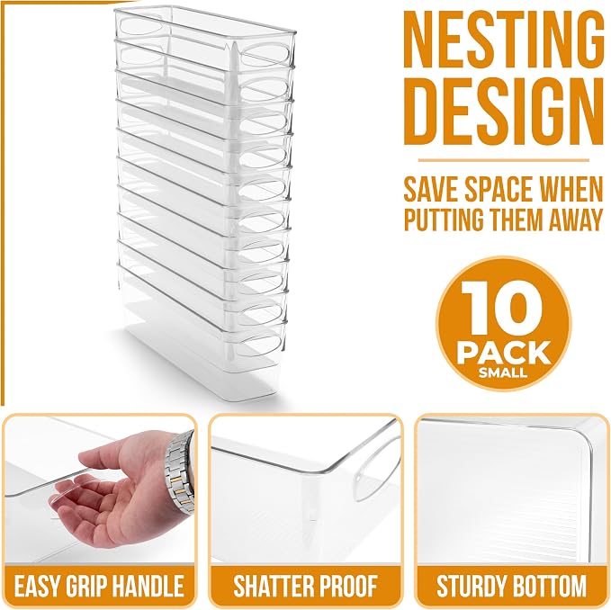 Sorbus Small Clear Plastic Storage Bins for Organizing, 10 Pack Clear Organizer Bins with Handles, Plastic Storage Bins for Closet, Pantry, Fridge, Medicine Cabinet Organizer, Shelves, Freezer, Drawer - Image 2