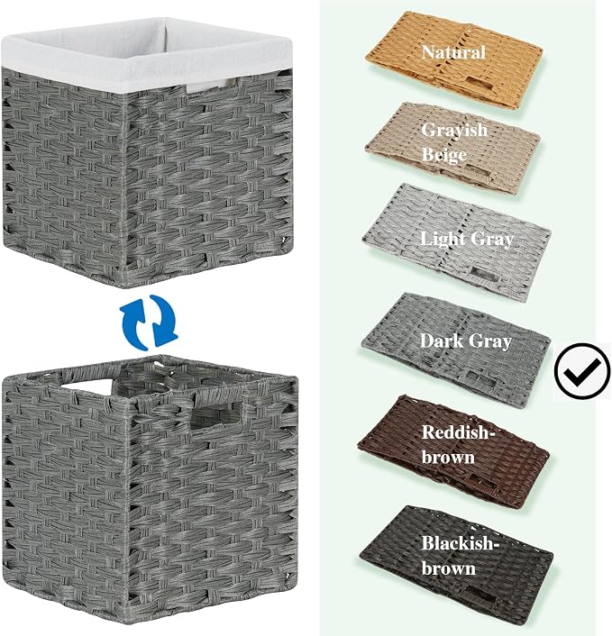 Bidtakay Wicker Baskets for Shelves Waterproof Imitation Wicker Cube Storage Bins with Liners for Organizing Closet Cabinet 11x11 inch Storage Cube Organizer for Pantry-Dark Grey 2-Pack - Image 8
