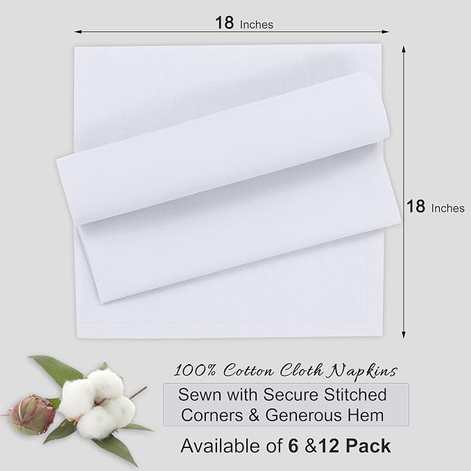 Ruvanti Cloth Napkins Set of 12, 18x18 Inches, 100% Cotton, Washable, Soft & Absorbent, Perfect for Wedding, Christmas, ‎Thanksgiving Dinners - White - Image 8