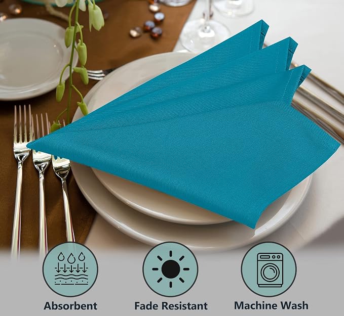 Ruvanti Cloth Napkins Set of 6, 18x18 Inches Napkins Cloth Washable, Soft, Durable, Absorbent, Cotton Blend. Table Dinner Napkins Cloth for Hotel, Lunch, Restaurant, Wedding Parties - Teal - Image 5