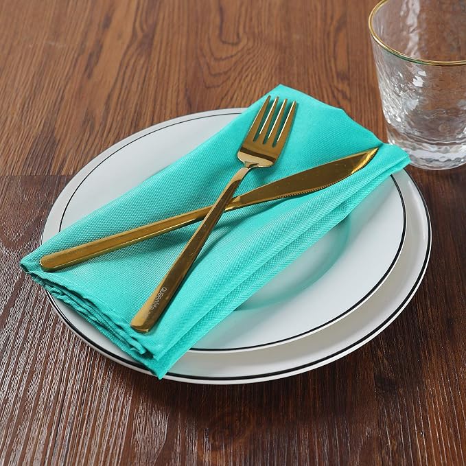 Cloth Napkins 17x17 inch Washable Polyester Dinner Napkins Soft Table Napkins for Wedding Party Dining Banquet(Turquoise,25PCS) - Image 6