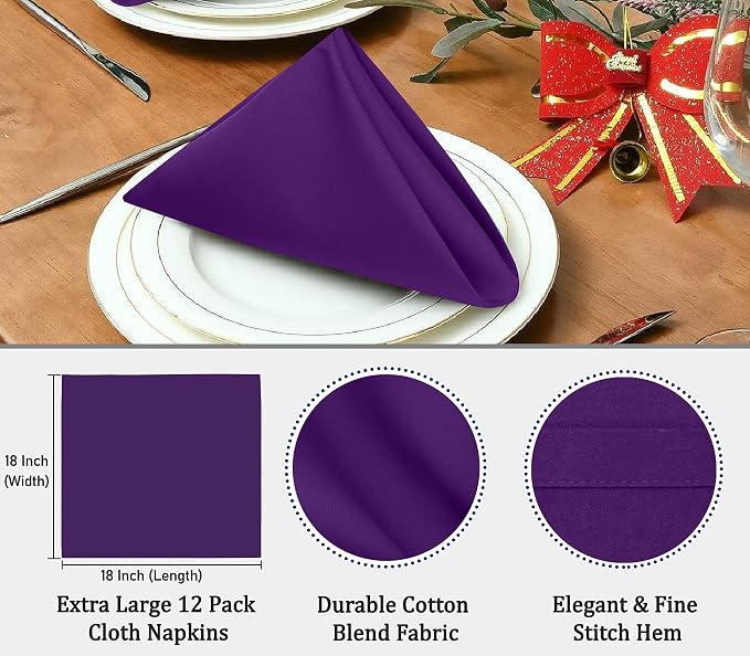 RUVANTI Bundle of 12-Pack Cloth Napkins Purple with 12-Pack Cloth Napkins Orange/Fall (18x18 Inch) Cotton Blend. Soft, Washable Kitchen Linen for Dinner, Weddings & Cocktail Parties. - Image 3